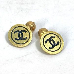 CHANEL 95P CC CC Mark Vintage Bicolor cuffs Metal Gold/Black
